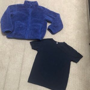 Uniqlo Lot Boys kids 9-10 like new fleece jacket blue tee shirt